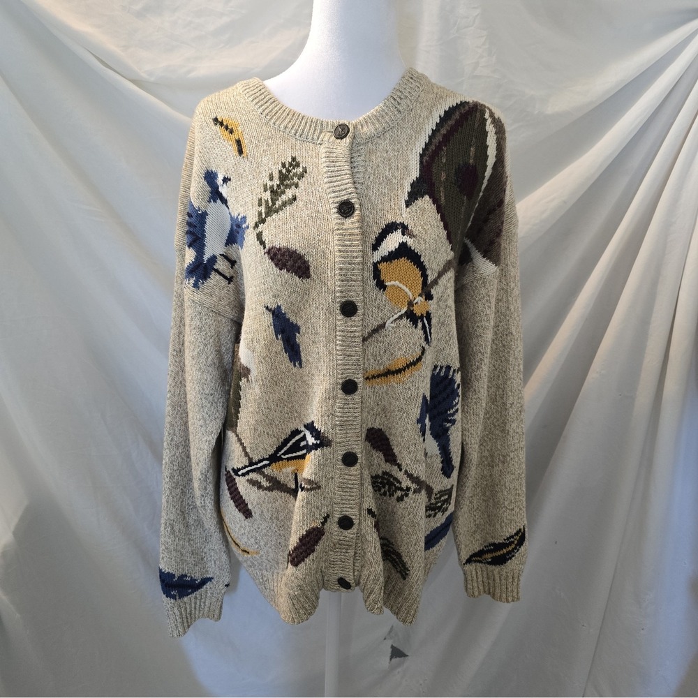 Vtg 90s Northern Treasures Winter Bird House Knit Cardigan Sweater Sz M - Picture 2 of 14